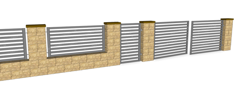 Ukážka kovový plot Plochý a plotový múrik