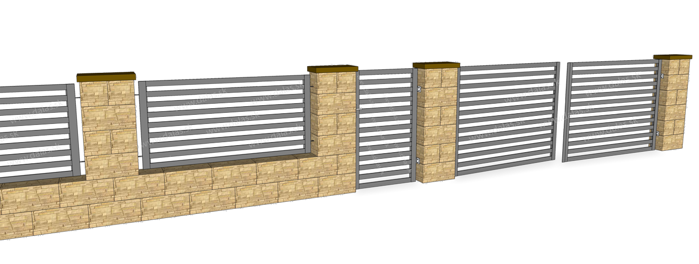 Ukážka kovový plot Plochý a plotový múrik